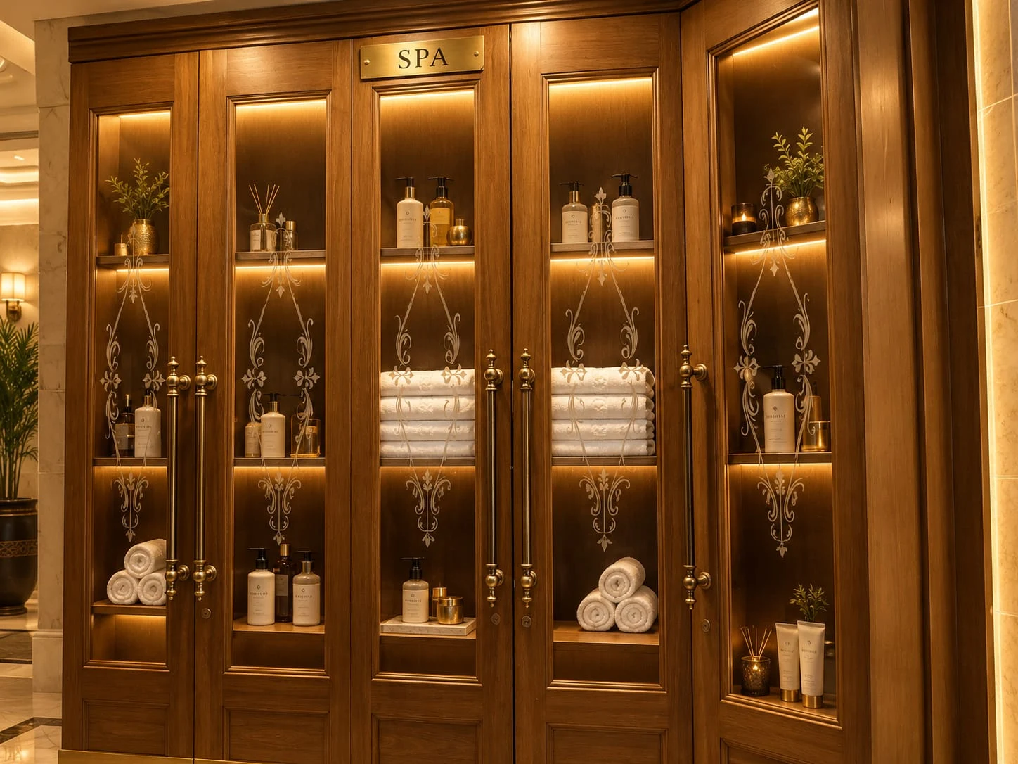 Armarios De Spa Con Toallas Y Luz Cálida